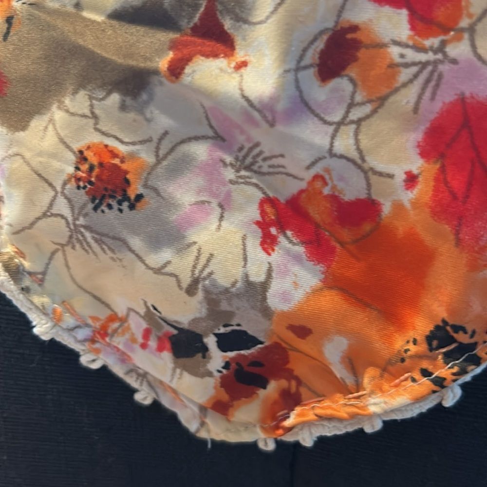 Handcrafted, cotton poly embroidered kerchief neck piece hat head scarf floral - Picture 8 of 12